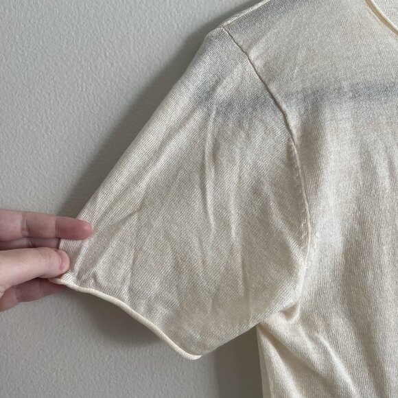 Zara Knit Women M Beige Wool Blend Sheer Lightweight Short Sleeve Sweater NWT - Picture 4 of 11